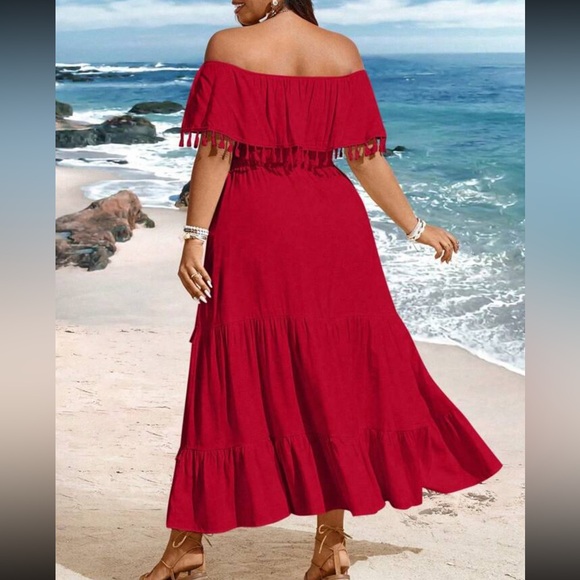 Boho plus size off shoulder tassel detail maxi dress - Picture 4 of 16
